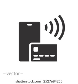 pagamento sem dinheiro, pagamento de cartão de crédito ou telefone, ícone, wireless pos, terminal nfc, serviço sem contato, ilustração vetor plana