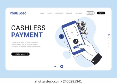 Cashless payment service landing page template vector illustration