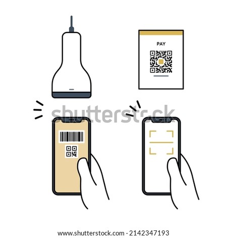 cashless payment set of smart phone, and QR code, barcode scanner and reader devices