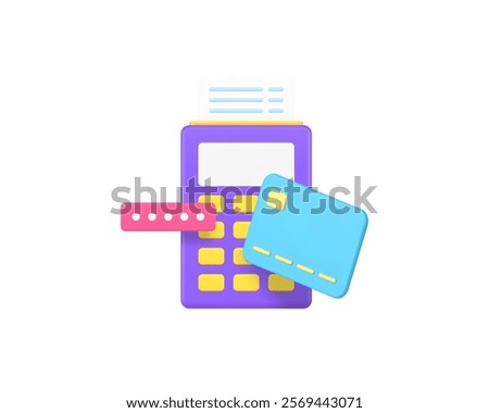 Cashless payment shopping financial transaction credit debit card 3d icon realistic vector illustration. Contactless banking finance economy communication wireless technology POS terminal receipt