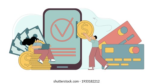 Cashless payment transactions. Online financial transactions. Payment system NFC. Money transfers. Vector isolated illustration on white background.