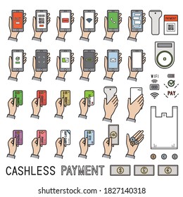 Cashless Payment vector icon set (Stroke&Fill)