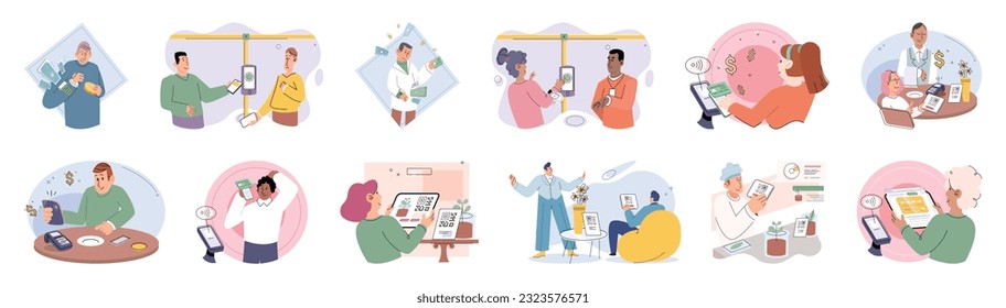 Cashless payment. Vector illustration. Contactless payment technology relies on short-range wireless communication for transactions NFC-enabled devices calso be used for other applications like access