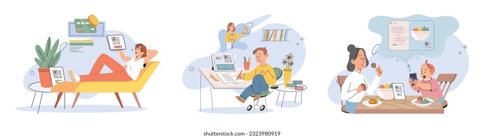 Pago sin costo. Ilustración vectorial. La tecnología de pagos sin contacto se basa en la comunicación inalámbrica de corto alcance para transacciones Los dispositivos habilitados para NFC también se pueden utilizar para otras aplicaciones como el acceso