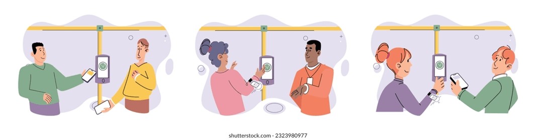 Cashless payment. Vector illustration. Contactless payment and touchless technology provide convenient and safer ways to make transactions NFC chip technology enables secure and efficient contactless