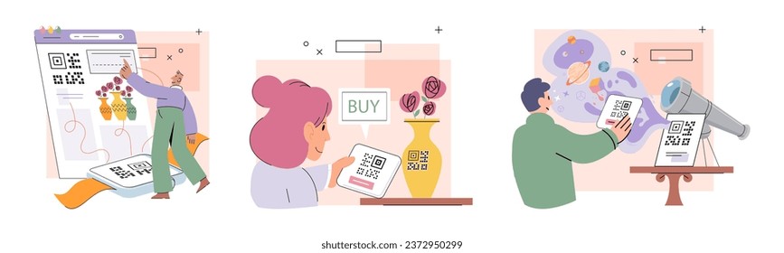 Cashless payment. Vector illustration. Contactless payment systems are widely accepted at restaurants, stores, and public transportation NFC-enabled devices cbe used to store loyalty cards