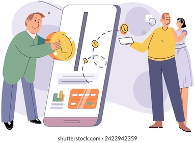 Cashless payment. Vector illustration. Contactless payments are commonly used for small everyday purchases like groceries or coffee NFC technology allows for seamless communication between devices