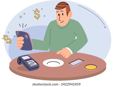 Cashless payment. Vector illustration. Contactless payment and touchless technology provide convenient and safer ways to make transactions NFC chip technology enables secure and efficient contactless