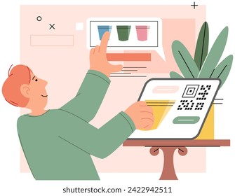 Cashless payment. Vector illustration. Contactless payment and touchless technology provide convenient and safer ways to make transactions NFC chip technology enables secure and efficient contactless