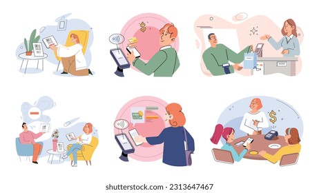 Pago sin costo. Ilustración vectorial. Muchos países están trabajando para crear una sociedad sin efectivo mediante la promoción de los pagos digitales Las transacciones sin efectivo ofrecen una mayor seguridad en comparación con el transporte