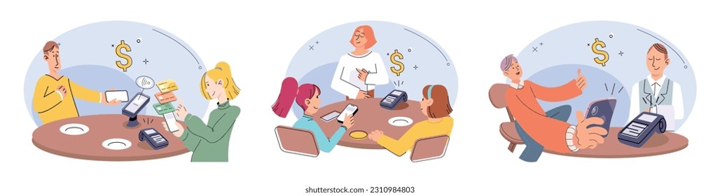 Cashless payment. Vector illustration. Mobile wallets provide secure way to store payment information for quick and easy transactions Online shopping platforms often offer various cashless payment