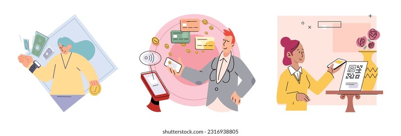 Cashless payment. Vector illustration. Mobile wallets are protected by security features like fingerprint or facial recognition Online retailers often offer incentives or discounts for choosing
