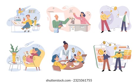 Cashless payment. Vector illustration. Mobile wallets are protected by security features like fingerprint or facial recognition Online retailers often offer incentives or discounts for choosing
