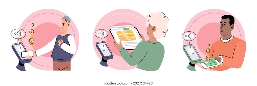Cashless payment. Vector illustration. Mobile wallets provide secure way to store payment information for quick and easy transactions Online shopping platforms often offer various cashless payment