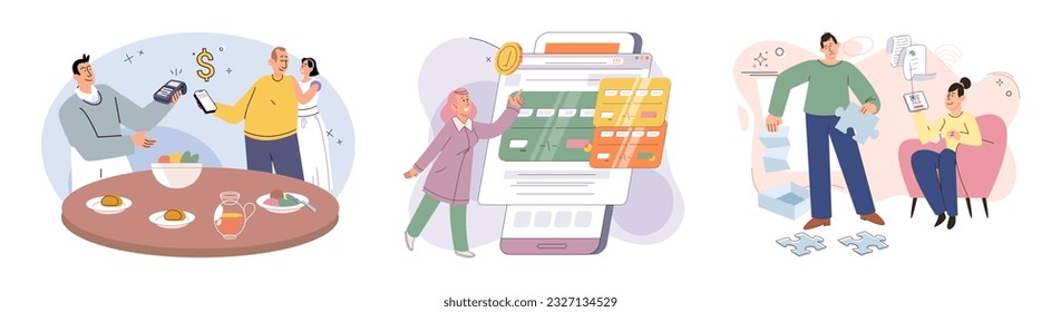 Cashless payment. Vector illustration. Mobile wallets cstore multiple payment methods for added convenience Online and mobile payment options are available 24 7, allowing for anytime transactions