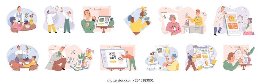 Cashless payment. Vector illustration. Mobile wallets provide secure way to store payment information for quick and easy transactions Online shopping platforms often offer various cashless payment