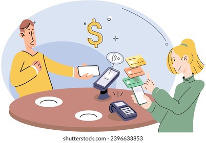 Pago sin costo. Ilustración vectorial. Las opciones móviles sin efectivo facilitan el pago en el uso de tu smartphone Los pagos en línea y móviles ofrecen comodidad y flexibilidad para realizar transacciones