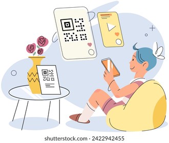 Cashless payment. Vector illustration. Mobile wallets provide secure way to store payment information qr code payment Online shopping platforms often offer various cashless payment