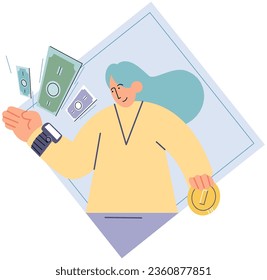 Cashless payment. Vector illustration. NFC-enabled devices calso be used for other applications like access control or ticketing Cashless transactions are traceable, which chelp in tracking expenses