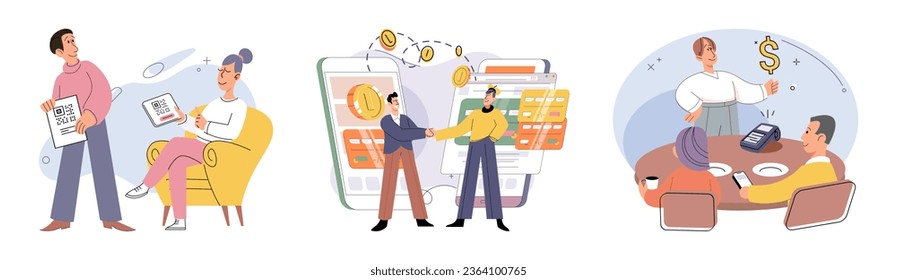 Cashless payment. Vector illustration. NFC-enabled cards cbe used for tap-and-go payments at compatible terminals Touchless payment methods are especially useful in situations where hygiene