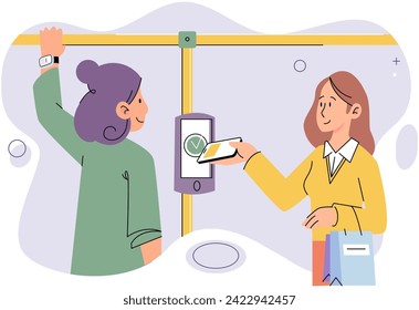 Cashless payment. Vector illustration. NFC-enabled cards cbe used for tap-and-go payments at compatible terminals Touchless payment methods are especially useful in situations where hygiene