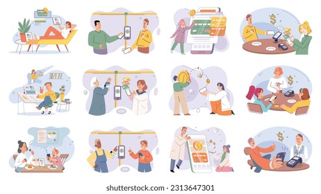 Cashless payment. Vector illustration. Online shopping platforms often offer various cashless payment options to choose from With mobile cashless payments, you cpay for purchases