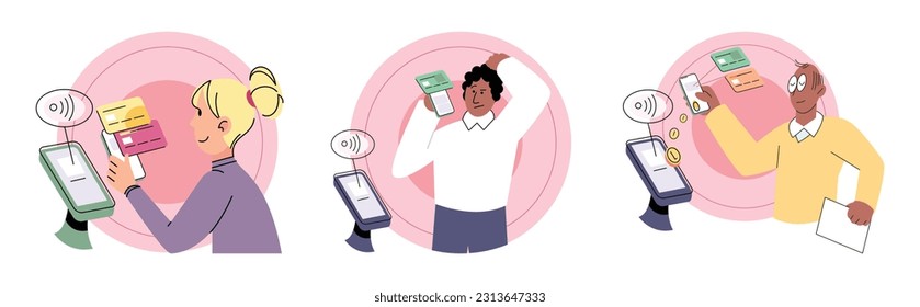 Cashless payment. Vector illustration. Online marketplaces often provide range of secure payment options for buyers Touchless payment methods are compatible with wide range of devices, including