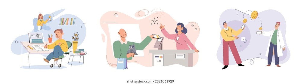 Pago sin costo. Ilustración vectorial. Los minoristas en línea suelen ofrecer incentivos o descuentos para elegir opciones de pago sin efectivo La tecnología de pago sin contacto depende de la tecnología inalámbrica de corto alcance