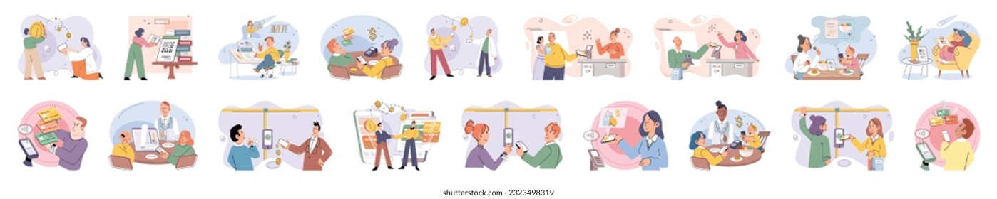 Cashless payment. Vector illustration. Online marketplaces often provide range of secure payment options for buyers Touchless payment methods are compatible with wide range of devices, including