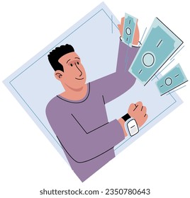 Cashless payment. Vector illustration. Online retailers often offer incentives or discounts for choosing cashless payment options Contactless payment technology relies on short-range wireless