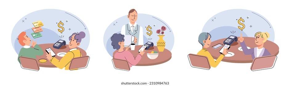 Cashless payment. Vector illustration. Cashless payments eliminate hassle of carrying and handling physical coins and notes NFC technology enables tap-and-go payments without need for physical contact