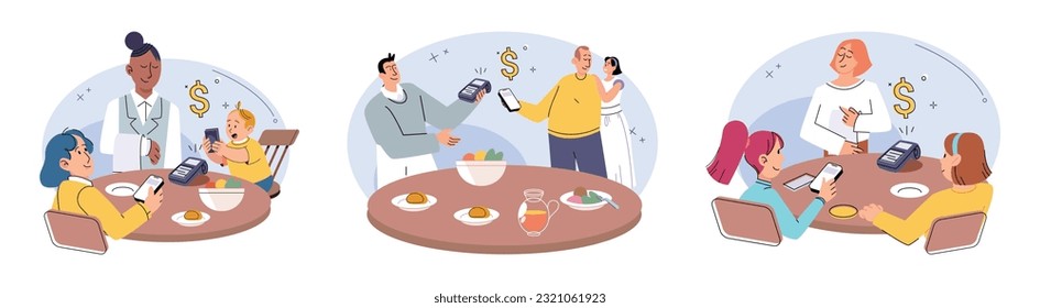 Cashless payment. Vector illustration. Cashless payments eliminate hassle of carrying and handling physical coins and notes NFC technology enables tap-and-go payments without need for physical contact