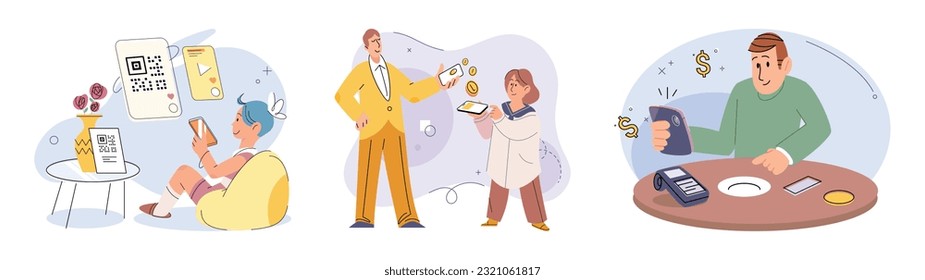 Cashless payment. Vector illustration. Retailers are increasingly adopting contactless payment systems to cater to customer preferences Cashless payments help streamline payment process and reduce