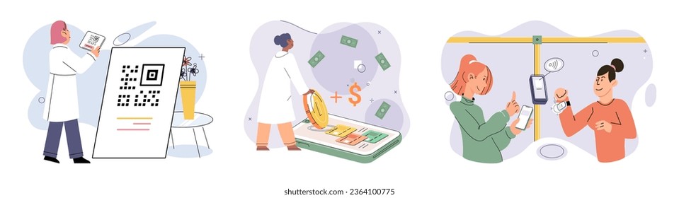 Cashless payment. Vector illustration. Retailers are increasingly adopting contactless payment systems to cater to customer preferences Cashless payments help streamline payment process and reduce