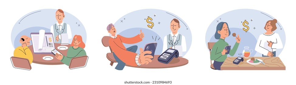 Cashless payment. Vector illustration. The simplicity and speed of contactless payments make them popular among busy consumers Wireless payment systems utilize encryption technology to ensure secure