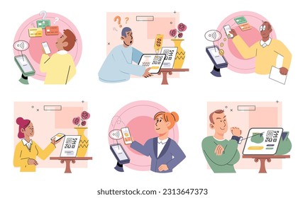 Cashless payment. Vector illustration. The simplicity and speed of contactless payments make them popular among busy consumers Wireless payment systems utilize encryption technology to ensure secure