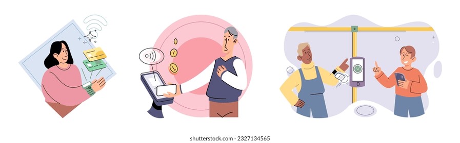 Cashless payment. Vector illustration. The simplicity and speed of contactless payments make them popular among busy consumers Wireless payment systems utilize encryption technology to ensure secure