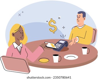 Cashless payment. Vector illustration. The simplicity and speed of contactless payments make them popular among busy consumers Wireless payment systems utilize encryption technology to ensure secure