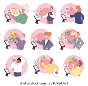 Cashless payment. Vector illustration. Touchless payment methods are compatible with wide range of devices, including smartphones and smartwatches Cashless payments contribute to reducing need