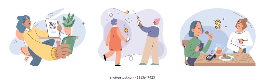 Cashless payment. Vector illustration. Touchless payment methods are especially useful in situations where hygiene is important Retailers are increasingly adopting contactless payment systems to cater