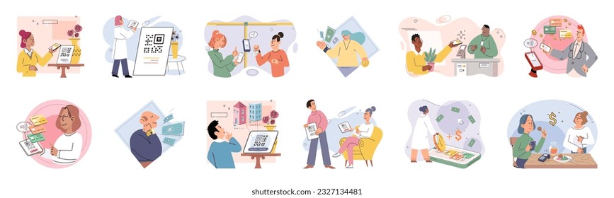 Cashless payment. Vector illustration. Touchless payment options help minimize physical contact and reduce spread of germs NFC-enabled devices cbe used for contactless payments at compatible terminals