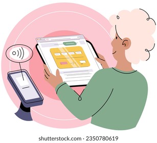 Cashless payment. Vector illustration. Touchless payment methods are compatible with wide range of devices, including smartphones and smartwatches Cashless payments contribute to reducing need