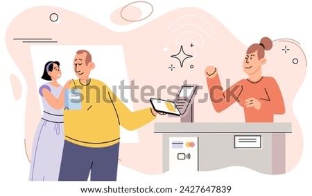 Cashless payment. Vector illustration. Touchless payment options help minimize physical contact and reduce spread of germs NFC-enabled devices cbe used for contactless payments at compatible terminals