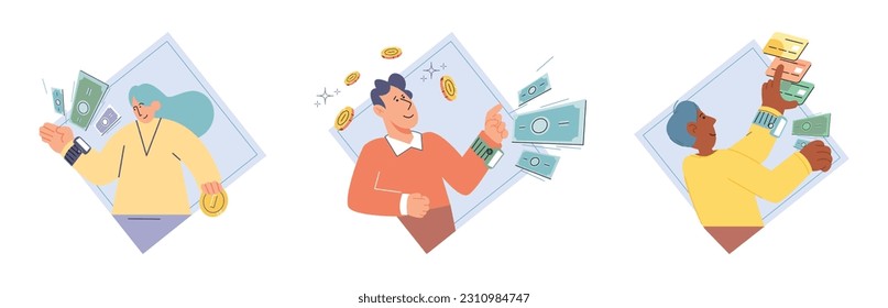 Pago sin costo. Ilustración vectorial. Las transacciones sin efectivo están ganando fuerza a medida que más gente adopta métodos de pago digitales Las billeteras móviles proporcionan una forma segura de almacenar información de pago