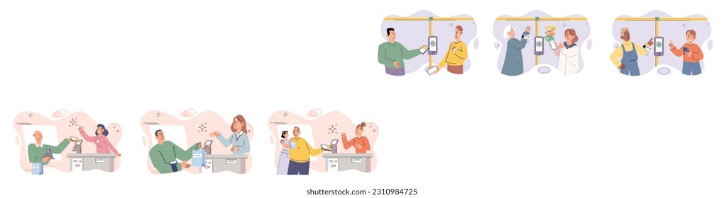 Cashless payment. Vector illustration. Wireless payment systems eliminate need for swiping or inserting cards at payment terminals Many countries are working towards creating cashless society