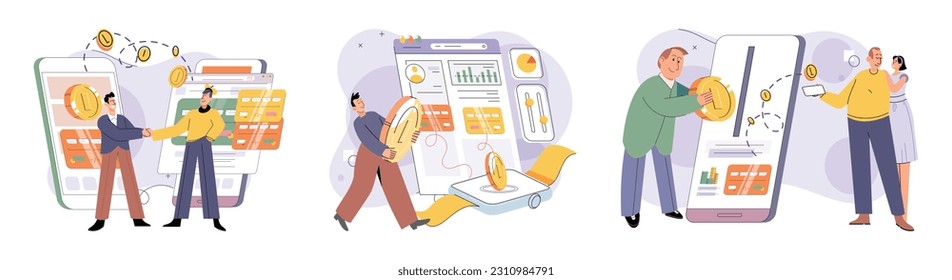 Cashless payment. Vector illustration. Wireless payment systems are designed to prevent unauthorized access to sensitive information Mobile cashless payments offer convenience for splitting bills