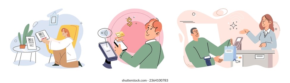 Cashless payment. Vector illustration. Wireless payment systems utilize encryption technology to ensure secure transactions Mobile cashless payments are supported by various platforms Online