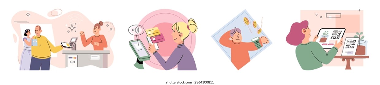 Cashless payment. Vector illustration. Wireless payment systems are designed to prevent unauthorized access to sensitive information Mobile cashless payments offer convenience for splitting bills