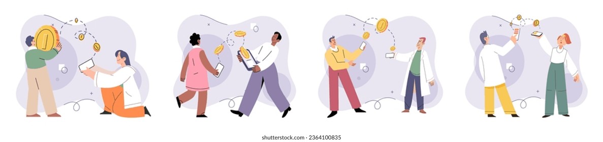 Cashless payment. Vector illustration. Wireless payment systems eliminate need for swiping or inserting cards at payment terminals Many countries are working towards creating cashless society