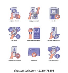 Cashless Society Icon Set Filled Outline